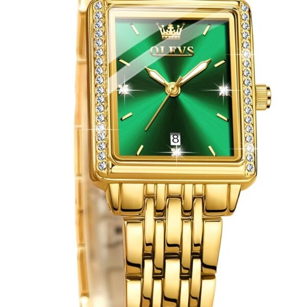 OLEVS Watch for Women Stylish Latest Analog Quartz Luxury Gold Stainless Steel Strap Diamond Black Dial Elegant Casual Ladies Watch