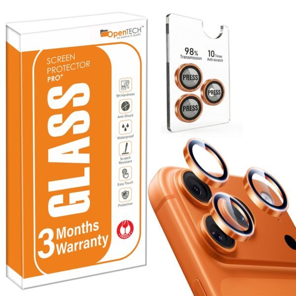 OpenTech® Premium Camera Lens Protector Compatible For iPhone 17 Pro / 17 Pro Max Cosmic Orange – 9H Tempered Glass, Military-Grade Anti-Scratch, Case-Friendly, Easy Install Frame
