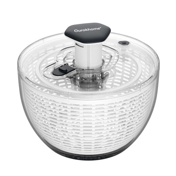 Ourokhome 6.3 QT Salad Spinner with Fully Removable Lid, Large Lettuce Dryer with One-Hand Press Pump, Instant Stop Brake Button and Retractable Handle, Vegetable Washer & Spinner for Greens and Herbs