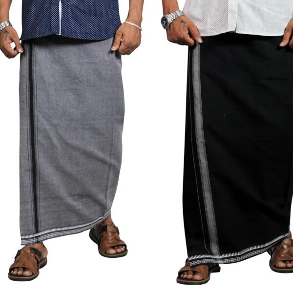PRAKASAM COTTON Mens Cotton Kerala Thalapathi Border Single (1.28x2.00 mtrs) Dhoti for Mens