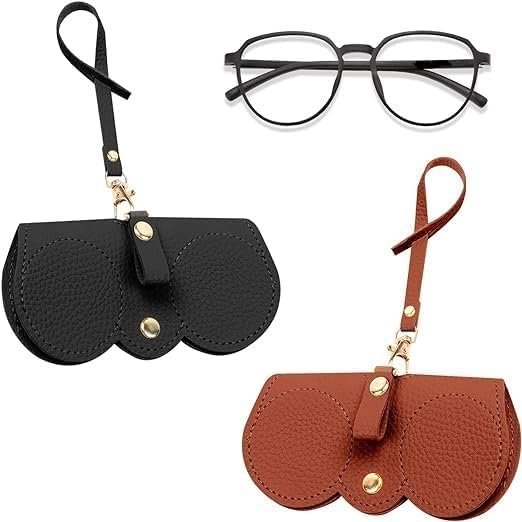 (Pack of 1 Leather Sunglasses Case, Sunglasses Eyewear Case Artificial Leather Button Cover,Portable Outdoor Travel Holder Eyeglasses Bag,Sunglasses Pouch,Spectacles & Goggles (Pack of 1)