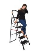 Parasnath 6 Step Black Diamond Steel Ladder Black Colour Foldable Step Ladder - Light Weight Step Ladder Anti Skid Plastic Steps - 6 Year Manufacturer Warranty - Made in India