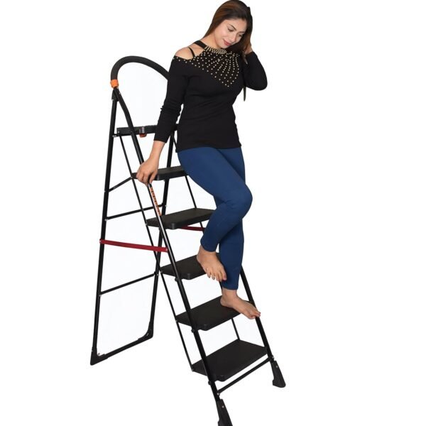 Parasnath 6 Step Black Diamond Steel Ladder Black Colour Foldable Step Ladder - Light Weight Step Ladder Anti Skid Plastic Steps - 6 Year Manufacturer Warranty - Made in India