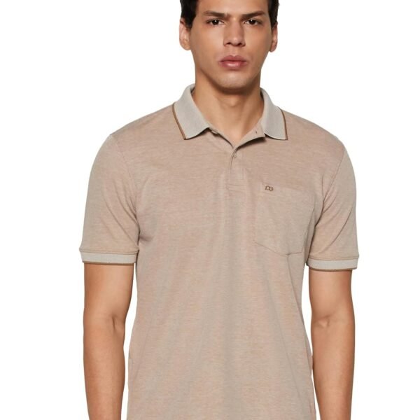 Peter England Men's Premium Regular Fit Half Sleeve Polo T-Shirt with Pocket | Cotton Rich | Birds Eye Interlock Weave