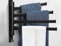 Plantex Aluminium 4-Arm Bathroom Swing Towel Hanger/Towel Holder for Bathroom/Towel Stand/Bathroom Accessories(Premium-Black)