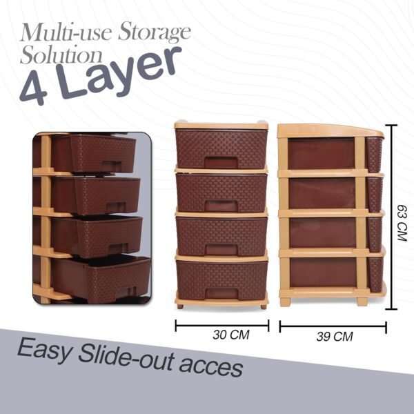 Plastic Modular Drawer Storage Chest Of Drawers Organizer Storage Box, Large Stomo Racks For Multipurpose Anti-slip Shoes Organizers (Brown, 4 Layer)