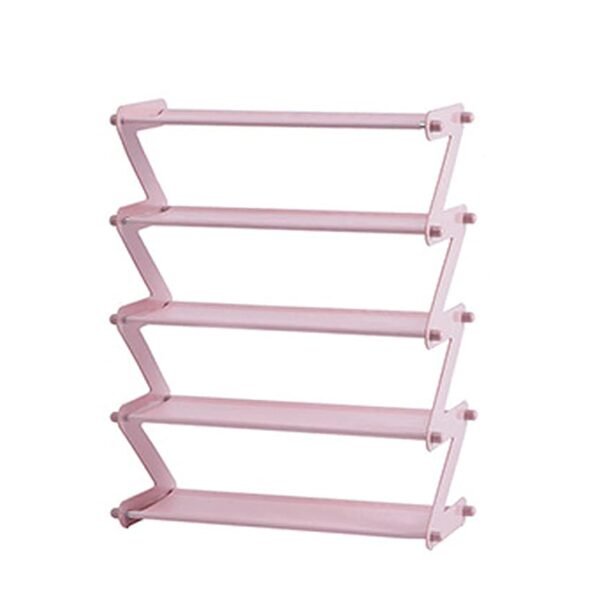 Plastic Shoe Stand Z Type Lightweight Space Saving Shoe Organizer Rack For Home And Office (5 Layer, Pink) 353-25