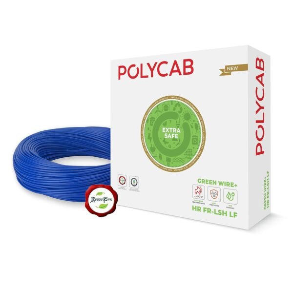 Polycab Green Wire+ 90M coil |6 SQ MM|Heat resistant upto 900 C | Low smoke | Low toxic fumes | GreenPro certified | 99.97% high purity copper | Rodent protection | Eco friendly (Blue)