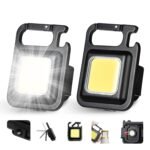 Portable Small LED Keychain Flashlights COB Work Light 2000Lumens Rechargeable Waterproof 4 Light Modes Mini Working Flashlights With Collapsible Bracket and Strong Magnet (DT- COB Square 2 Pack)