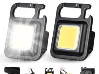 Portable Small LED Keychain Flashlights COB Work Light 2000Lumens Rechargeable Waterproof 4 Light Modes Mini Working Flashlights With Collapsible Bracket and Strong Magnet (DT- COB Square 2 Pack)