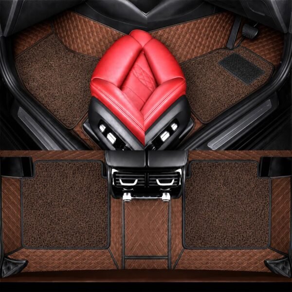 Premium 7D Car Mat for Toyota Innova Crysta (Model : 2017-2026) || Luxury Leather Dual-Stitch Full Set 7D Car Floor Mat || 100% Waterproof || Color :Coffee Stitch-Coffee Grass (Design-1)