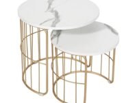 Priti - Nature Lover Golden Coffee Table Nesting Table Set of Two - Center Table - Tea Table for Living Room - Golden - Laminated Marble Finish Table top