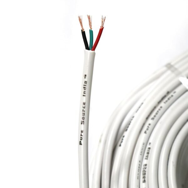 Pure Source India Flexible 0.25mm x 3 Core Round Copper Electrical Wire, Load Capacity- 2 Ampere / 450 Watt (White) (10 MTR)