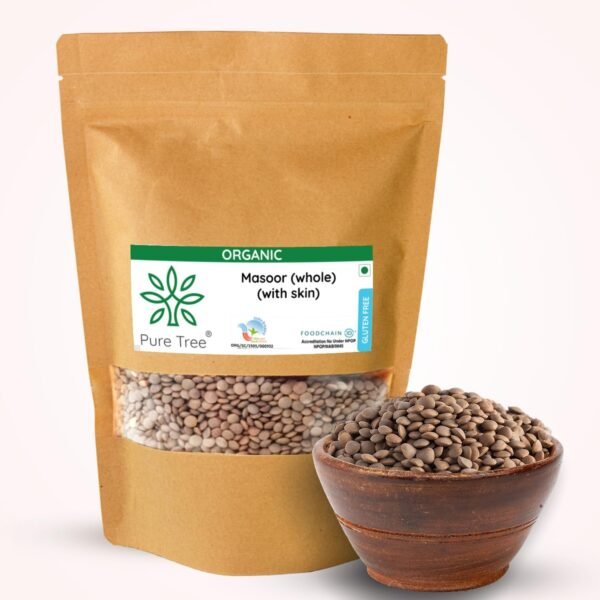 Pure Tree Certified Organic Black Masoor Whole | 850 g | Akkha Masoor | Sabut Masoor Dal | Brown Lentil | Lentils Kali Whole Masoor Dal | Gluten Free