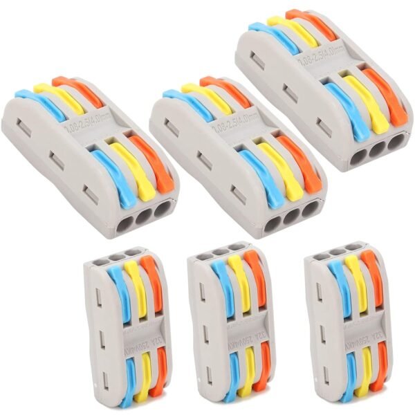 Quick Wire Connector - Electrical Connectors - Terminal Junction Box - 3 to 3 Splicing Connectors - Circuit Inline Connectors (6pcs, 3 to 3 Inline, Multi)