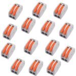 ROBOWAY 20Pcs PCT-212 Wire Connectors, 2 Way Lever Compact Electrical Conductor Terminal Blocks, Quick Wiring Push-In Connector for 24-12 AWG Solid & Stranded Wires, Flame Retardant (Pack of 20)