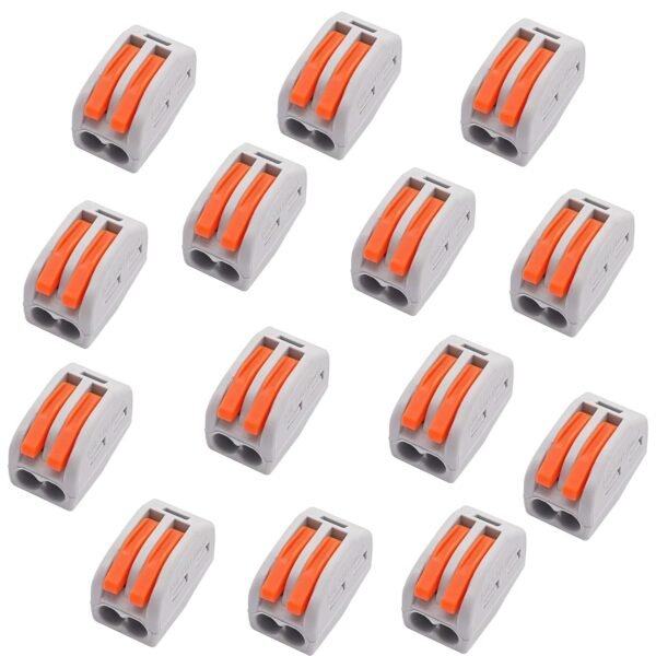ROBOWAY 20Pcs PCT-212 Wire Connectors, 2 Way Lever Compact Electrical Conductor Terminal Blocks, Quick Wiring Push-In Connector for 24-12 AWG Solid & Stranded Wires, Flame Retardant (Pack of 20)