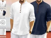 ROYALSCOUT Men's Cotton Polyester Blend Solid Regular Fit Full Sleeve Short Kurta | Ethnic, Lightweight Summer Kurta for Daily & Occasion Use
