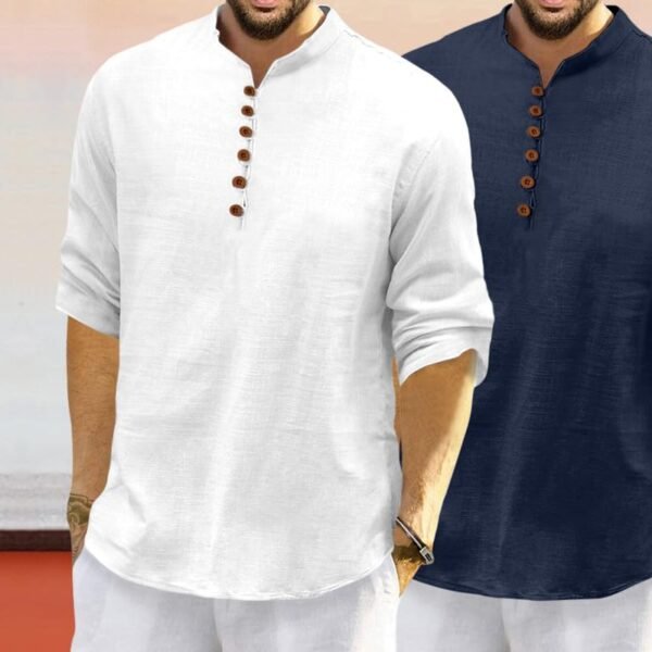 ROYALSCOUT Men's Cotton Polyester Blend Solid Regular Fit Full Sleeve Short Kurta | Ethnic, Lightweight Summer Kurta for Daily & Occasion Use