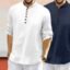 ROYALSCOUT Men's Cotton Polyester Blend Solid Regular Fit Full Sleeve Short Kurta | Ethnic, Lightweight Summer Kurta for Daily & Occasion Use