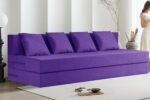 Rosebell 4-Person Lightweight Sofa Cum Bed | Jute Fabric with Washable Cover & Cushion | 6 x 6 Ft | Purple | Perfect for Home & Office Guests