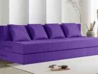 Rosebell 4-Person Lightweight Sofa Cum Bed | Jute Fabric with Washable Cover & Cushion | 6 x 6 Ft | Purple | Perfect for Home & Office Guests