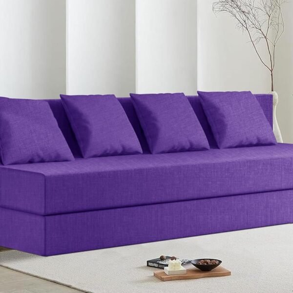 Rosebell 4-Person Lightweight Sofa Cum Bed | Jute Fabric with Washable Cover & Cushion | 6 x 6 Ft | Purple | Perfect for Home & Office Guests