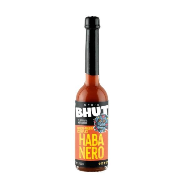SPRIG BHUT Habanero Premium Wood-Aged Hot Sauce 100g | Expensive But Authentic | Taste of Habanero Chilies | Use as condiment, marinade or dip | No preservatives or additives | Vegan| For veg and non-veg cuisine | Use with Pizza, Chicken Wings, Salads & Snacks