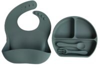 SPY KIDS® Baby Feeding Set with Suction Plate, Bib & Baby Utensils | Green | Designed for baby-led weaning and self-feeding with easy-grip baby utensils and toddler-friendly sizing.