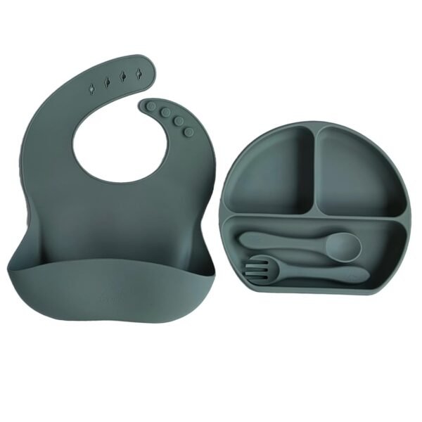SPY KIDS® Baby Feeding Set with Suction Plate, Bib & Baby Utensils | Green | Designed for baby-led weaning and self-feeding with easy-grip baby utensils and toddler-friendly sizing.