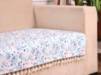STITCHNEST 3 Seater Printed Quilted Velvet Sofa Slip Cover Protector with Tassels