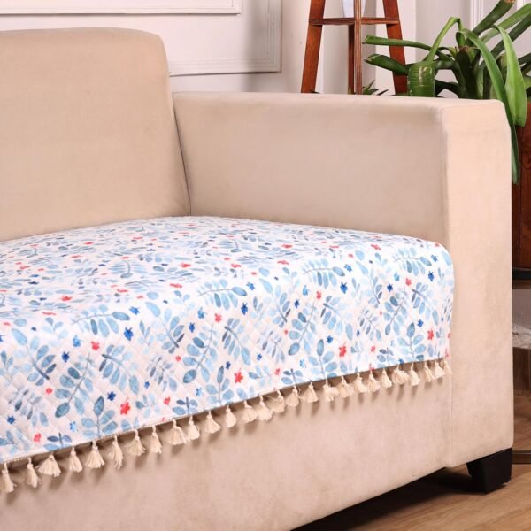STITCHNEST 3 Seater Printed Quilted Velvet Sofa Slip Cover Protector with Tassels