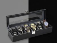STORESHINE Men's and Women's Leatherette Watch organizer holder Case for 6 Watches in Black Grey Color, Removable Watch Cushions, Watch Box Holder, Gift for Loved Ones