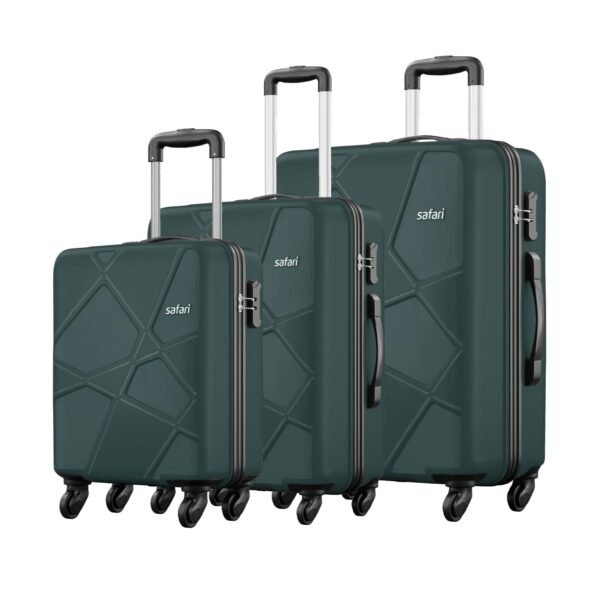 Safari Cabin Pentagon Set of 3 (+ Medium + Large) Trolley Bags Hard Case Polypropylene 4 Wheels 360 Degree Wheeling Luggage, Travel Bags, Suitcase for Travel, Trolley Bags for Travel, Dusk Green