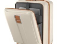 Safari Cabin Trolley Bag with Laptop Compartment, Hardside Polycarbonate Small (55cm) Suitcase | 360° 8 Wheel Spinner Travel Luggage| Recessed Combination Lock|Thorium Neo| Vanilla