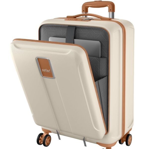 Safari Cabin Trolley Bag with Laptop Compartment, Hardside Polycarbonate Small (55cm) Suitcase | 360° 8 Wheel Spinner Travel Luggage| Recessed Combination Lock|Thorium Neo| Vanilla