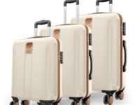 Safari Thorium Royale 8 Wheels Set of 3 Trolley Bags Hard Case Polycarbonate Luggage, TSA Lock, Wet Pouch Organized Interior, Suitcase for Travel, Trolley Bags for International Travel, Vanilla Tan