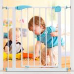 Safe-O-Kid® Adjustable 1- Year Warranty Baby Safety Gate (75-95 cm) Durable Metal Child Gate for Kids, Dog Gate, Baby Gate with 2-Way Auto-Close, Secret Lock, No Drill Required (Blue)