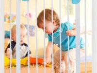 Safe-O-Kid® Adjustable 1- Year Warranty Baby Safety Gate (75-95 cm) Durable Metal Child Gate for Kids, Dog Gate, Baby Gate with 2-Way Auto-Close, Secret Lock, No Drill Required (Blue)