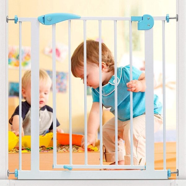 Safe-O-Kid® Adjustable 1- Year Warranty Baby Safety Gate (75-95 cm) Durable Metal Child Gate for Kids, Dog Gate, Baby Gate with 2-Way Auto-Close, Secret Lock, No Drill Required (Blue)