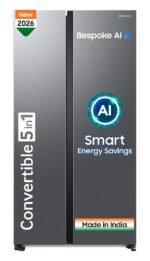 Samsung 653 L, 3 Star, Frost Free, Double Door, Convertible 5-in-1 Digital Inverter, Side By Side AI Enabled Smart Refrigerator with WiFi (RS76CG8003S9HL, Silver, Refined Inox)