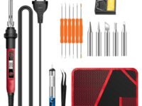 Serplex® Soldering Iron Kit Set 60 Watt Original 220V Fast Heat up, LCD Digital Solder Irons, 180~520°C Adjustable Temperature Soldering Gun Set with 5pcs Extra Tips, for Electrical Repairs, DIY
