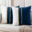 Set of 2 Pieces Velvet Throw Pillow Covers, 16 x 16 Inches - Soft Decorative Cushion Covers with Gold Leather Accent for Sofa, Bedroom, Living Room, or Car (Dark Blue)
