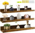 Sheesham Wood Wall Mounted Rustic Large Picture Ledge Floating Wall Shelf - 3 Different Sizes (Set of 3, 16 Inch )
