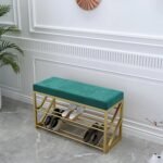Shoe Bench, 2 Tier Entryway Shoe Storage Rack, Upholstered Organizer Shelf with Padded Cushion Seat, Seat Storage Benches, for Living Room-Green