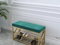 Shoe Bench, 2 Tier Entryway Shoe Storage Rack, Upholstered Organizer Shelf with Padded Cushion Seat, Seat Storage Benches, for Living Room-Green
