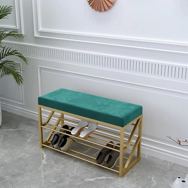Shoe Bench, 2 Tier Entryway Shoe Storage Rack, Upholstered Organizer Shelf with Padded Cushion Seat, Seat Storage Benches, for Living Room-Green