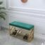 Shoe Bench, 2 Tier Entryway Shoe Storage Rack, Upholstered Organizer Shelf with Padded Cushion Seat, Seat Storage Benches, for Living Room-Green