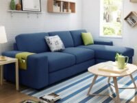 Sleepify Junnoy 4 Seater Fabric RHS Sectional L Shape Sofa Set (Blue)