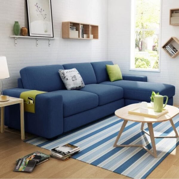 Sleepify Junnoy 4 Seater Fabric RHS Sectional L Shape Sofa Set (Blue)